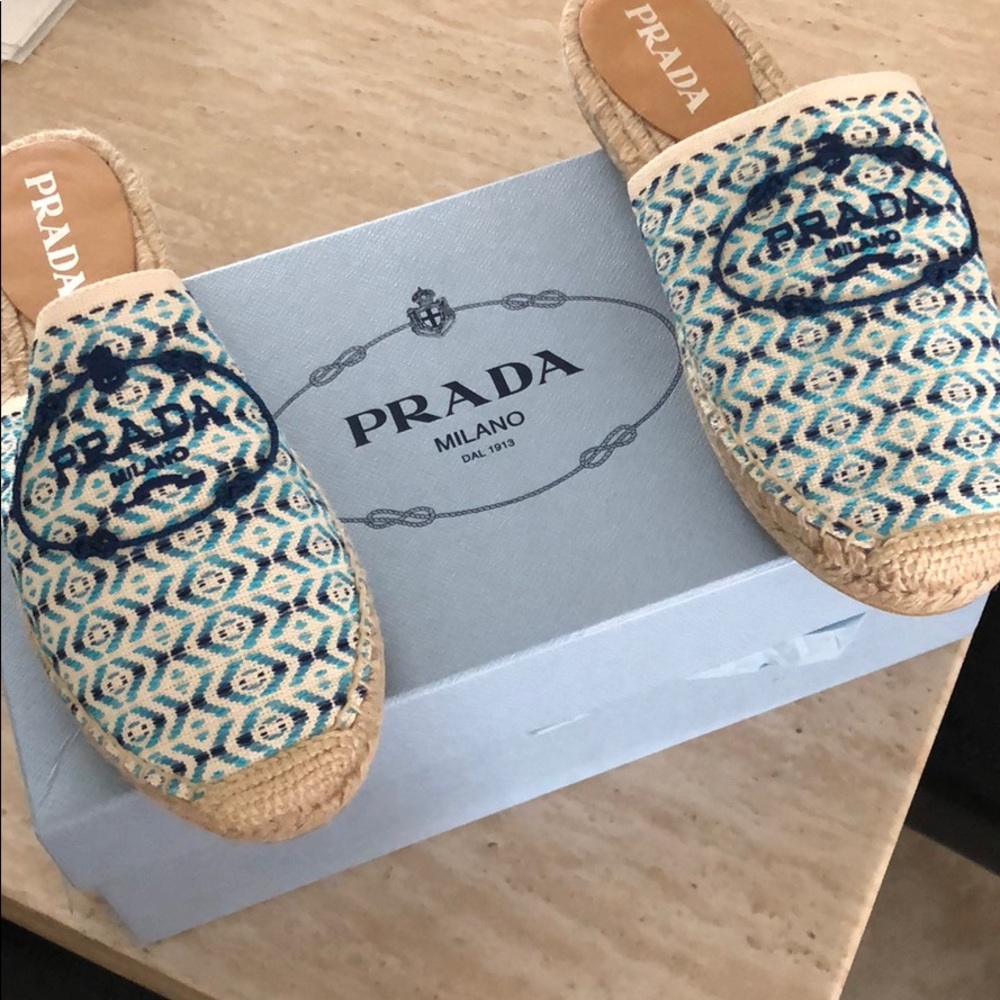 Prada Embroidered Espadrille Mule